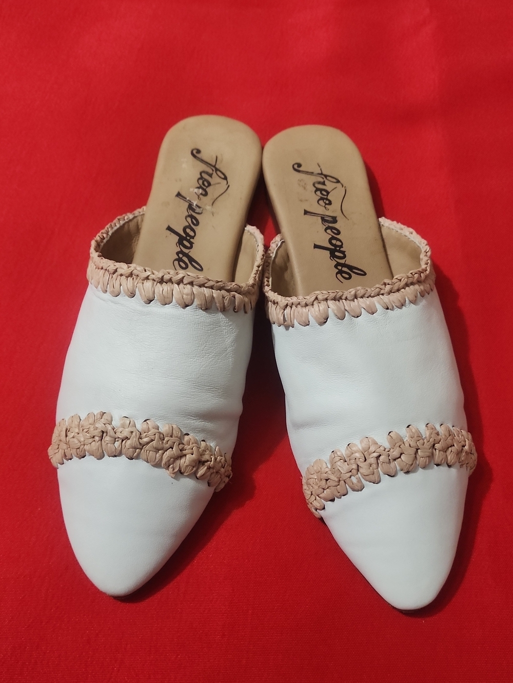 Free People Marino White Mules with Blush Crochet Trim